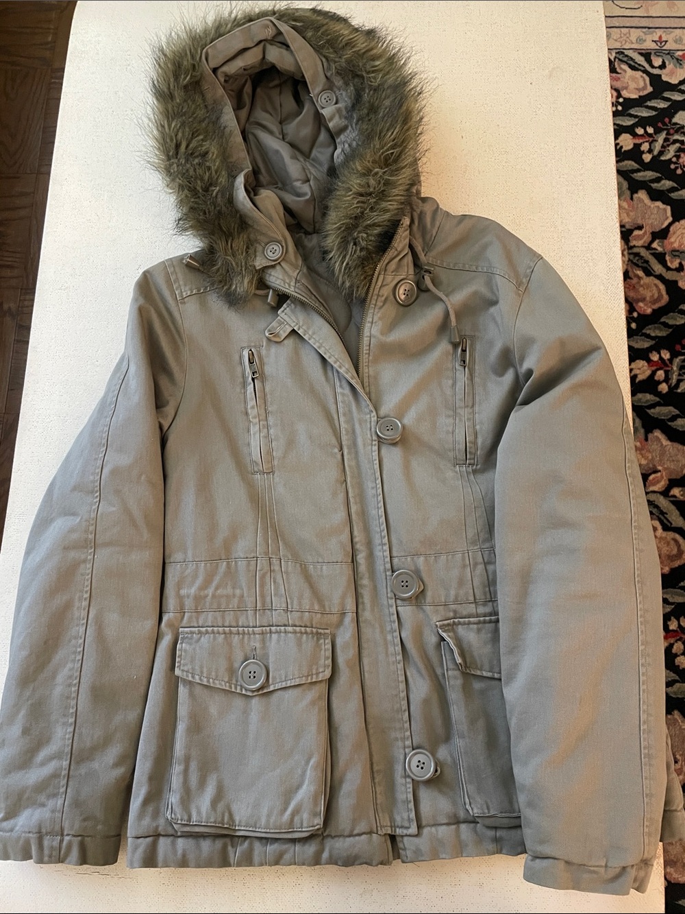 Vintage Jane Norman Girls Khaki Green Winter Jacket with hood